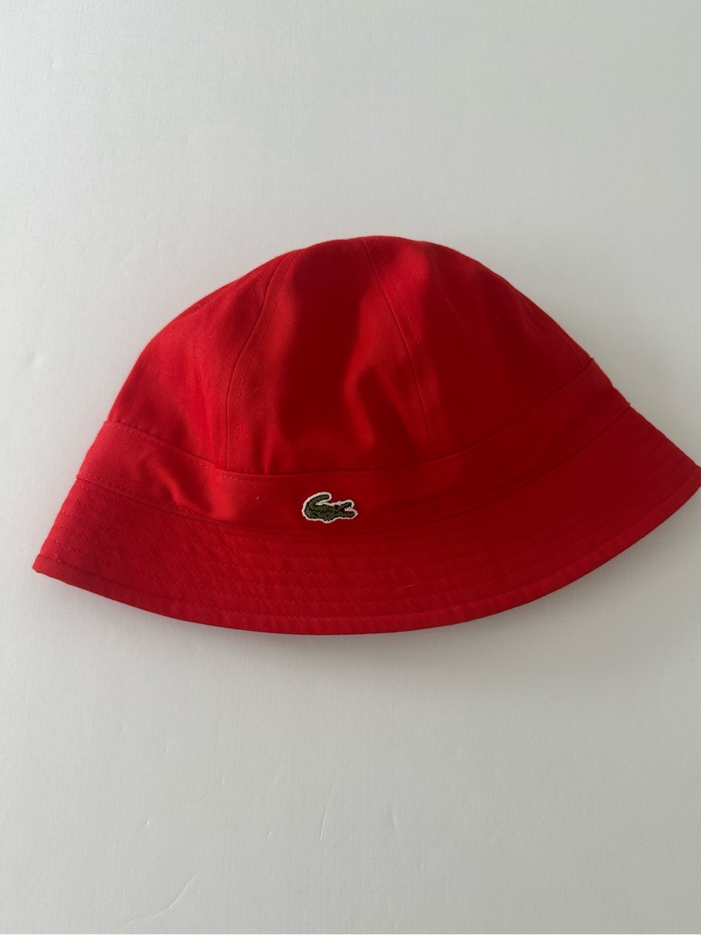 Lacoste Kids Bright Red Bucket Hat with Crocodile Patch